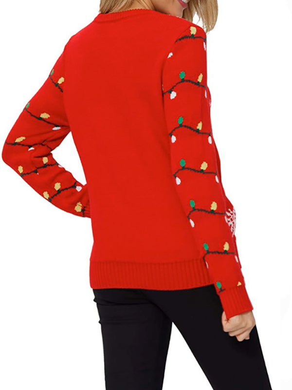 Festive Christmas Tree Print Holiday Sweater-[Adult]-[Female]-2022 Online Blue Zone Planet