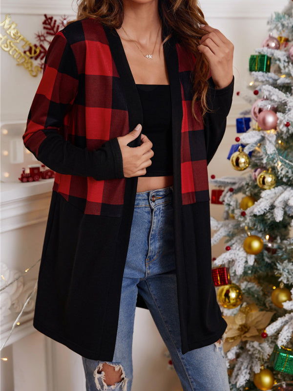 Women's loose color blocking Christmas print casual cardigan-[Adult]-[Female]-2022 Online Blue Zone Planet