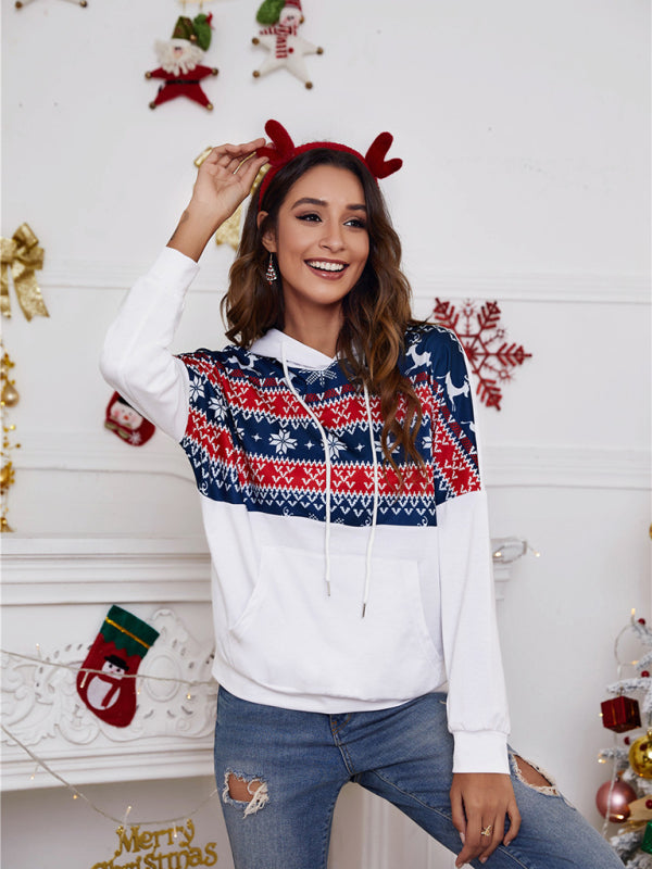 Blue Zone Planet | Festive Reindeer Pattern Knit Hoodie Sweatshirt-TOPS / DRESSES-[Adult]-[Female]-2022 Online Blue Zone Planet