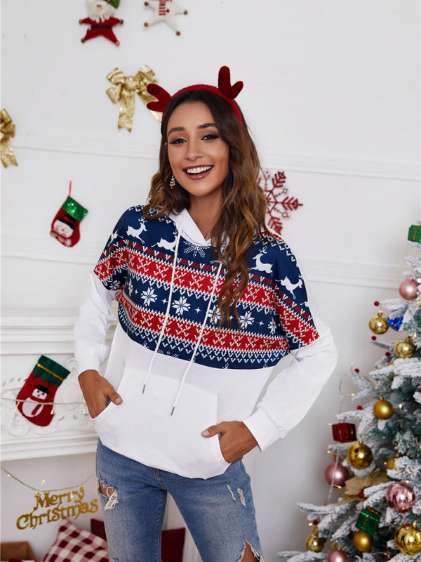 Blue Zone Planet | Festive Reindeer Pattern Knit Hoodie Sweatshirt-TOPS / DRESSES-[Adult]-[Female]-2022 Online Blue Zone Planet