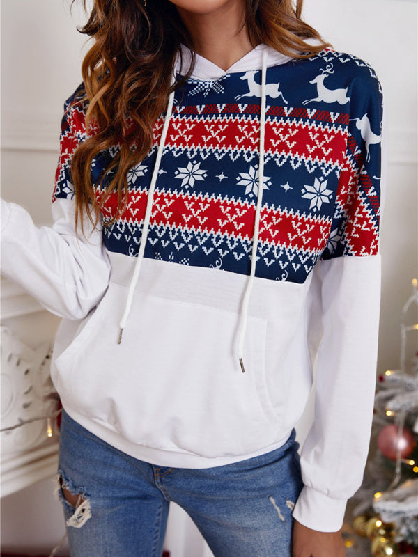 Blue Zone Planet | Festive Reindeer Pattern Knit Hoodie Sweatshirt-TOPS / DRESSES-[Adult]-[Female]-2022 Online Blue Zone Planet