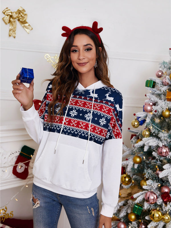 Blue Zone Planet | Festive Reindeer Pattern Knit Hoodie Sweatshirt-TOPS / DRESSES-[Adult]-[Female]-Champlain color-S-2022 Online Blue Zone Planet