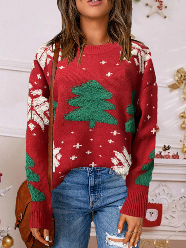 Women's pullover Christmas long sleeve sweater-[Adult]-[Female]-Red-S-2022 Online Blue Zone Planet