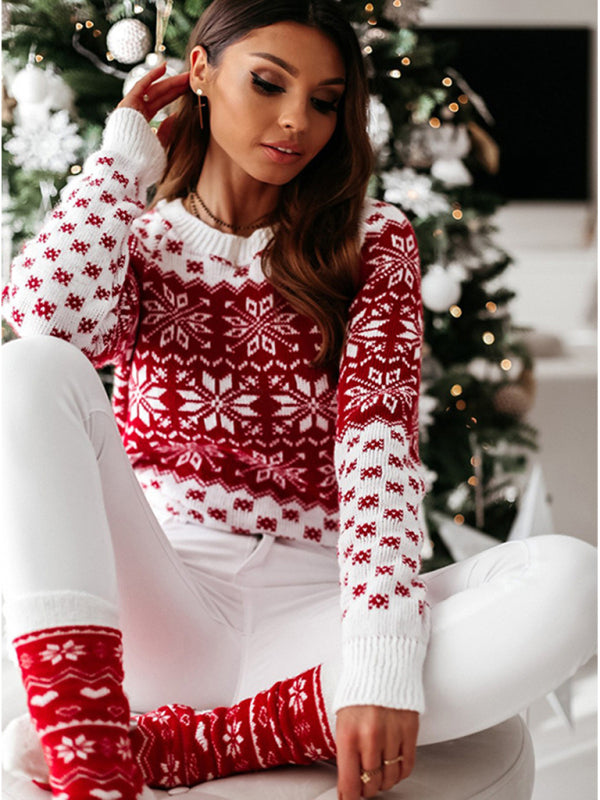 Women Holiday Knit Snowflake Sweater-[Adult]-[Female]-2022 Online Blue Zone Planet