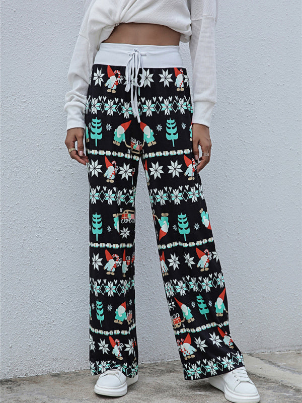 Women Festival Pattern Knit Polyester Pants-[Adult]-[Female]-2022 Online Blue Zone Planet