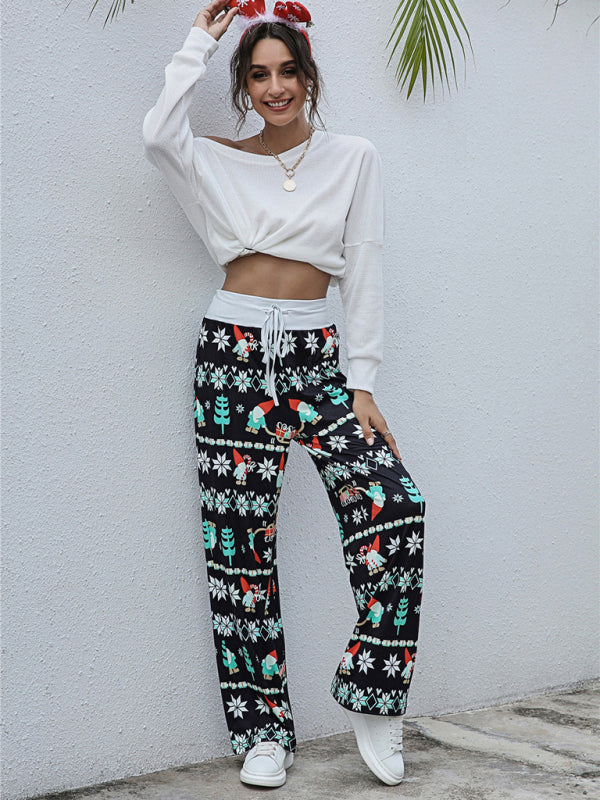 Women Festival Pattern Knit Polyester Pants-[Adult]-[Female]-Pattern1-S-2022 Online Blue Zone Planet