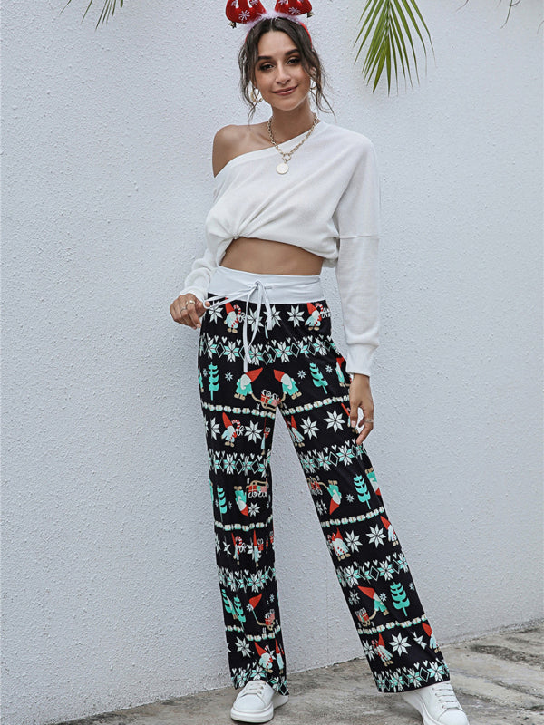 Women Festival Pattern Knit Polyester Pants-[Adult]-[Female]-2022 Online Blue Zone Planet