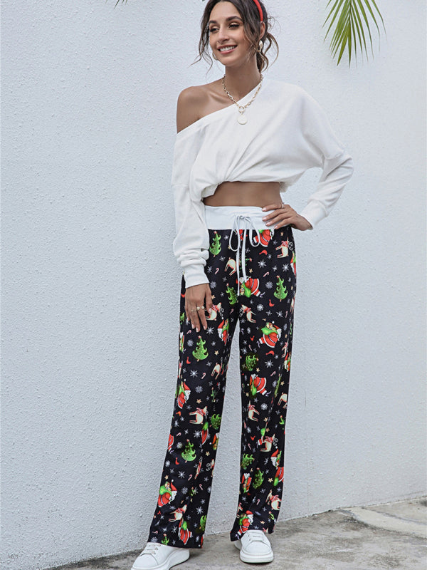 Women Festival Pattern Knit Polyester Pants-[Adult]-[Female]-2022 Online Blue Zone Planet