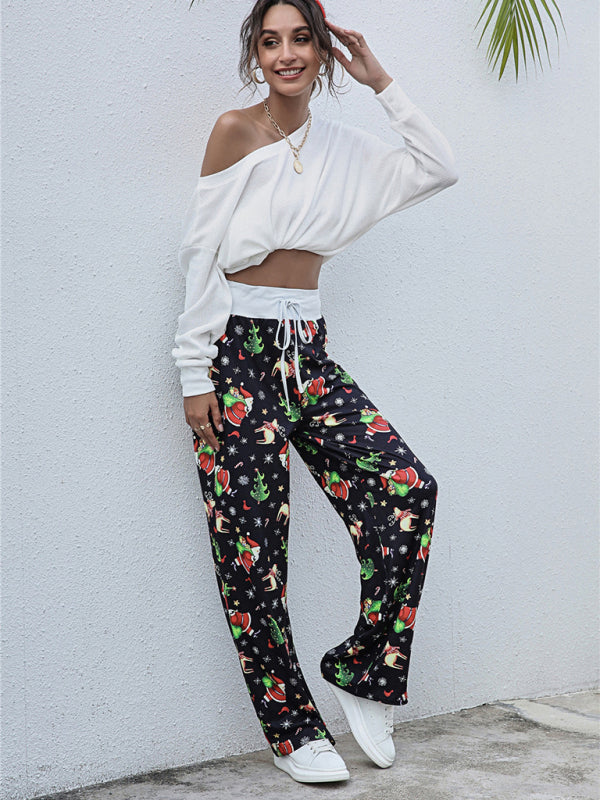 Women Festival Pattern Knit Polyester Pants-[Adult]-[Female]-2022 Online Blue Zone Planet