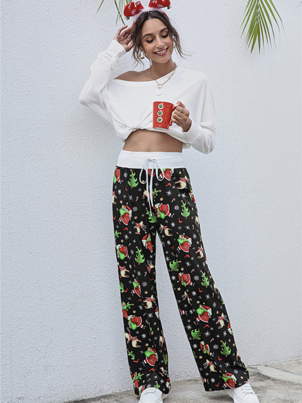 Women Festival Pattern Knit Polyester Pants-[Adult]-[Female]-2022 Online Blue Zone Planet