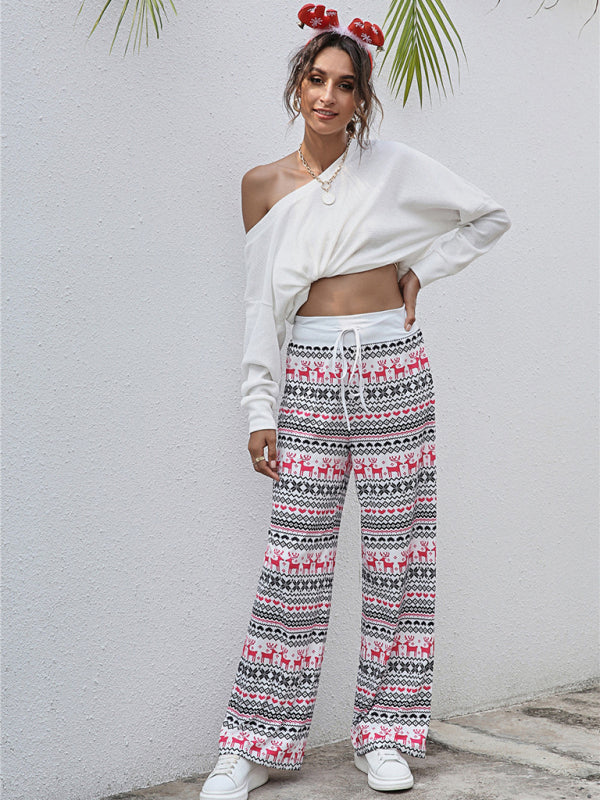 Women Festival Pattern Knit Polyester Pants-[Adult]-[Female]-2022 Online Blue Zone Planet