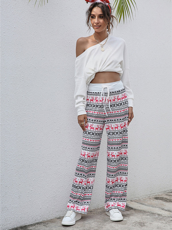 Women Festival Pattern Knit Polyester Pants-[Adult]-[Female]-2022 Online Blue Zone Planet