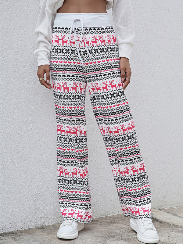 Women Festival Pattern Knit Polyester Pants-[Adult]-[Female]-2022 Online Blue Zone Planet