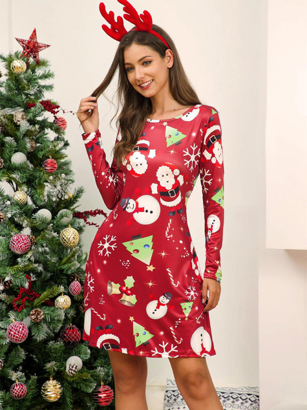 Blue Zone Planet | Women's Festive Long Sleeve Christmas Dress-TOPS / DRESSES-[Adult]-[Female]-2022 Online Blue Zone Planet