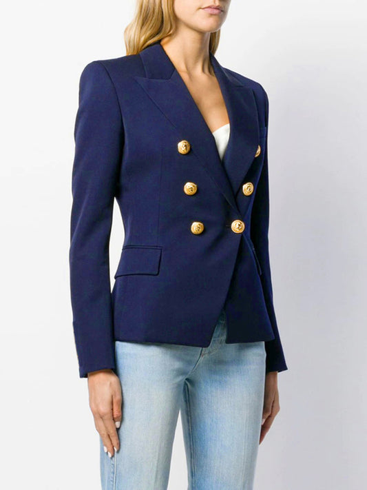 Blue Zone Planet | Women's short double-breasted blazer-[Adult]-[Female]-Royal blue-S-2022 Online Blue Zone Planet