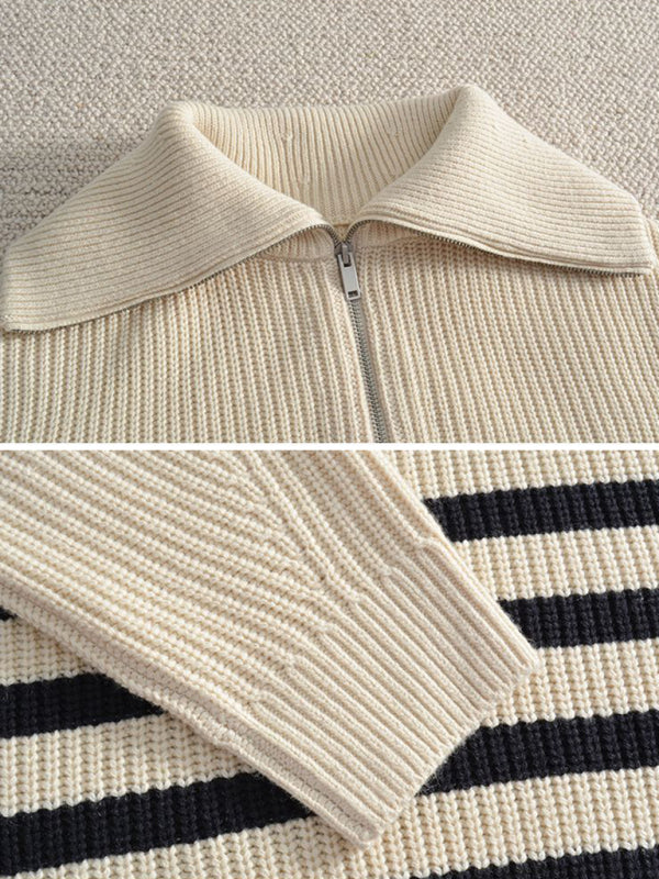 Barbara's Lapel Wool Blend Striped Sweater-TOPS / DRESSES-[Adult]-[Female]-2022 Online Blue Zone Planet