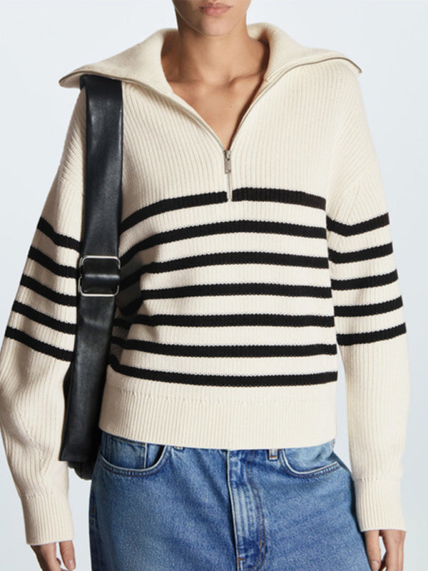 Barbara's Lapel Wool Blend Striped Sweater-TOPS / DRESSES-[Adult]-[Female]-Cracker khaki-XS-2022 Online Blue Zone Planet