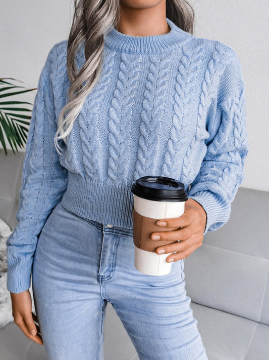 Blue Zone Planet | Women's Dropped Sleeves Twisted Waist Knit Crop Sweater-TOPS / DRESSES-[Adult]-[Female]-Blue-S-2022 Online Blue Zone Planet