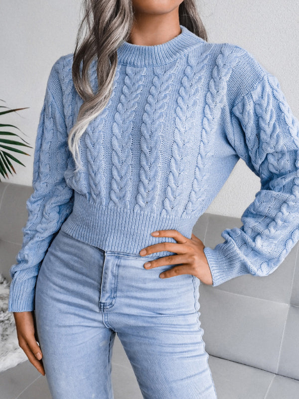 Blue Zone Planet | Women's Dropped Sleeves Twisted Waist Knit Crop Sweater-TOPS / DRESSES-[Adult]-[Female]-2022 Online Blue Zone Planet