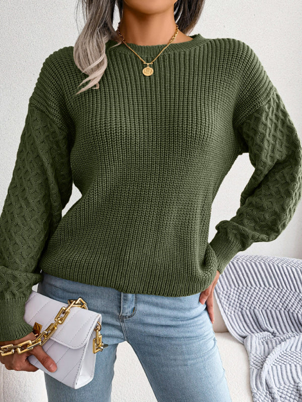 Women's Casual Lantern Long Sleeve Knit Sweater-[Adult]-[Female]-2022 Online Blue Zone Planet