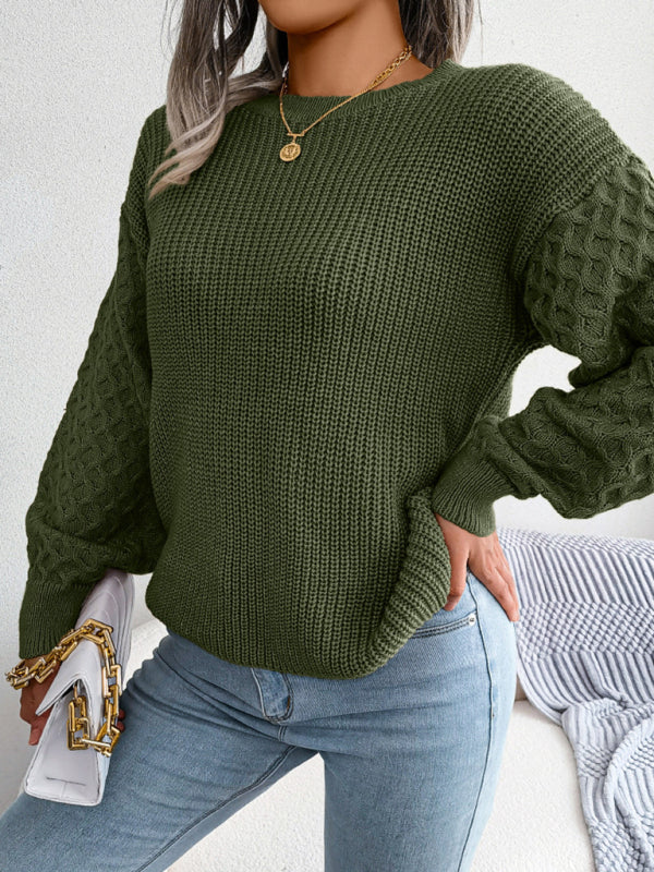 Women's Casual Lantern Long Sleeve Knit Sweater-[Adult]-[Female]-2022 Online Blue Zone Planet