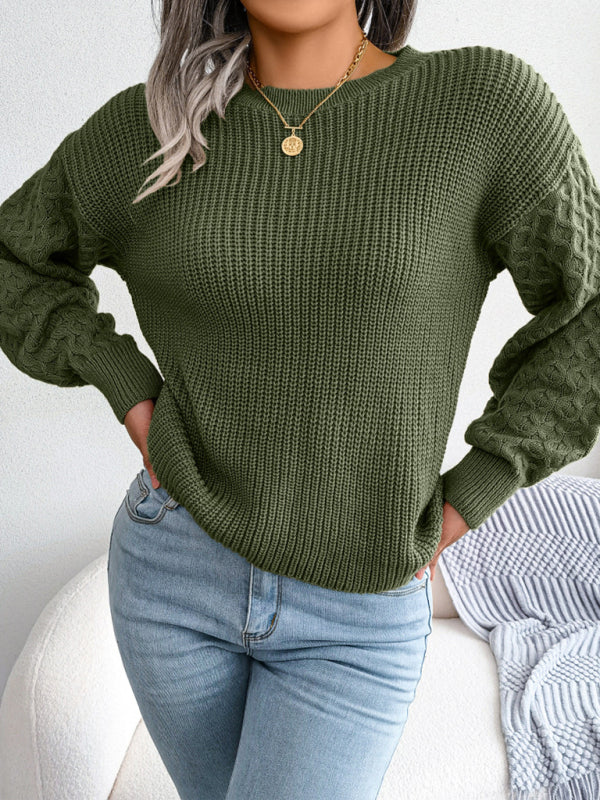 Women's Casual Lantern Long Sleeve Knit Sweater-[Adult]-[Female]-2022 Online Blue Zone Planet