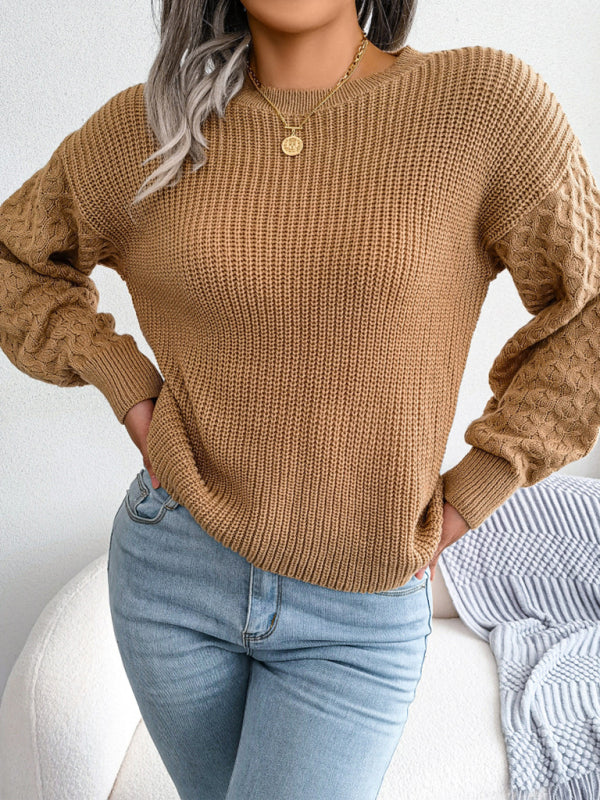 Women's Casual Lantern Long Sleeve Knit Sweater-[Adult]-[Female]-2022 Online Blue Zone Planet