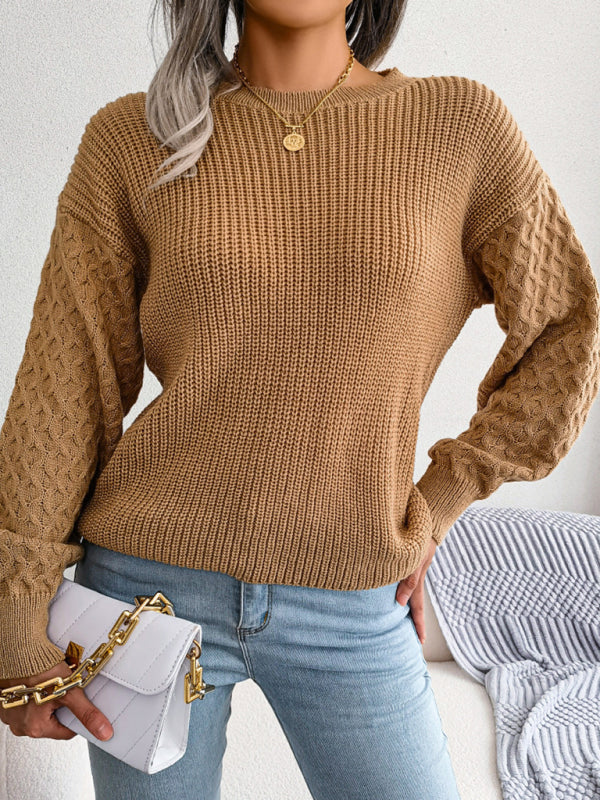 Women's Casual Lantern Long Sleeve Knit Sweater-[Adult]-[Female]-2022 Online Blue Zone Planet