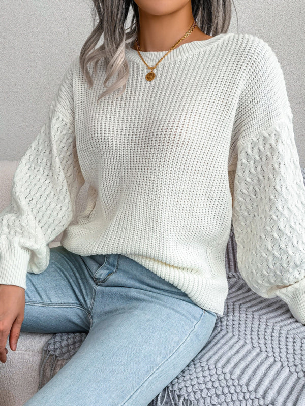 Women's Casual Lantern Long Sleeve Knit Sweater-[Adult]-[Female]-2022 Online Blue Zone Planet