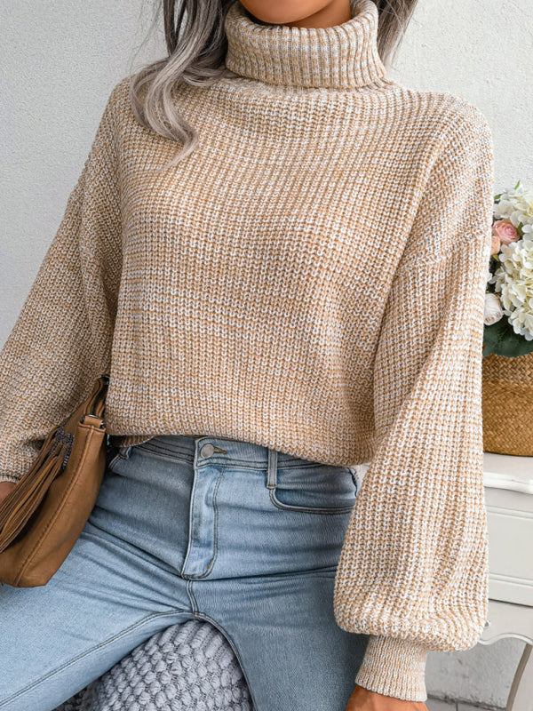 Lantern Drop Sleeve Turtleneck Knit Sweater BLUE ZONE PLANET