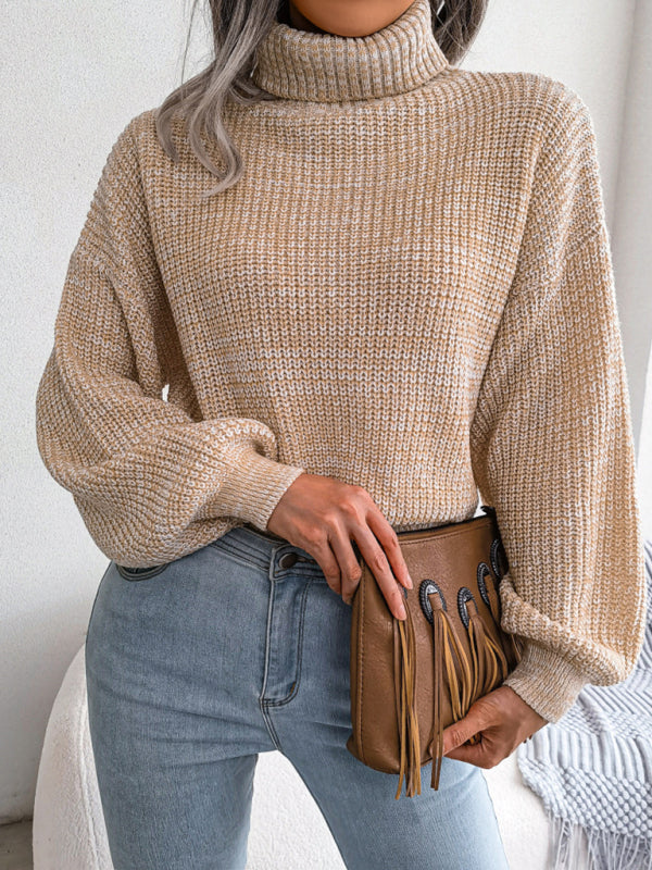 Lantern Drop Sleeve Turtleneck Knit Sweater BLUE ZONE PLANET