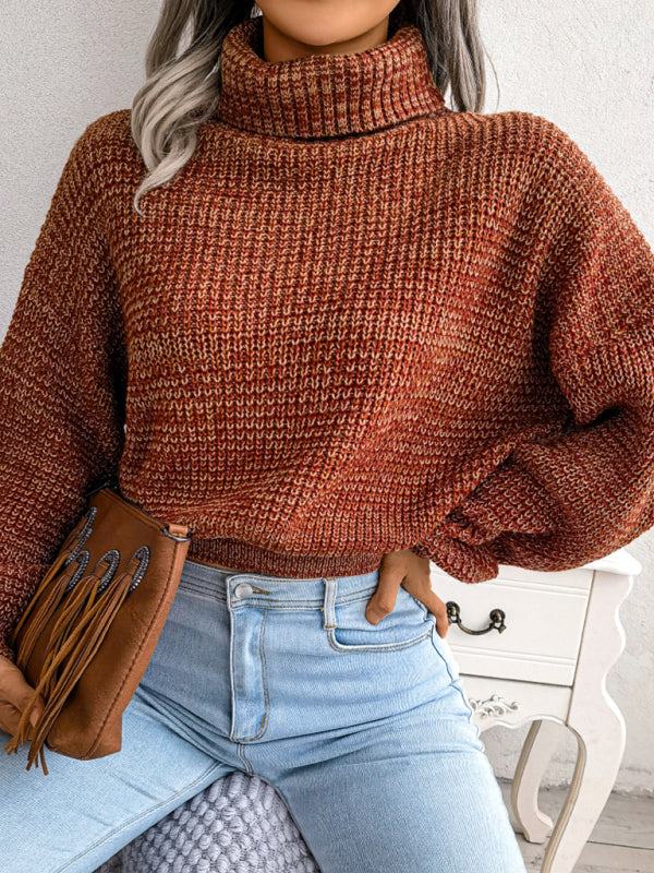 Lantern Drop Sleeve Turtleneck Knit Sweater BLUE ZONE PLANET