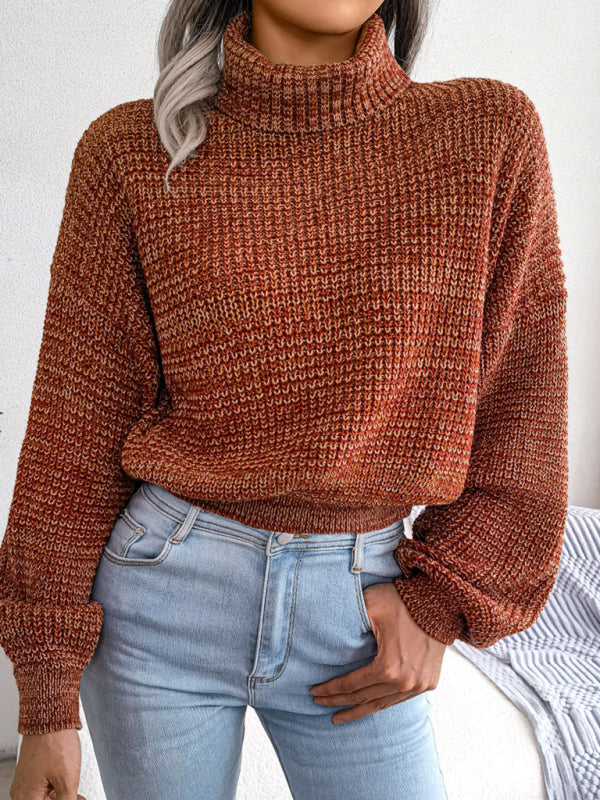 Lantern Drop Sleeve Turtleneck Knit Sweater BLUE ZONE PLANET