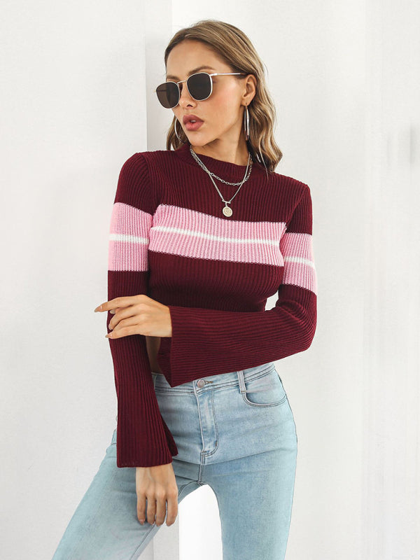 Blue Zone Planet | Striped Contrast Cropped Sweater BLUE ZONE PLANET