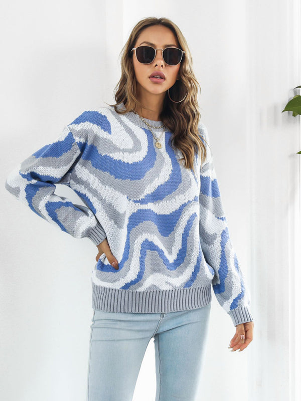 Blue Zone Planet | Women's Tie-Dye Jacquard Drop-Shoulder Sleeve Sweater-TOPS / DRESSES-[Adult]-[Female]-2022 Online Blue Zone Planet