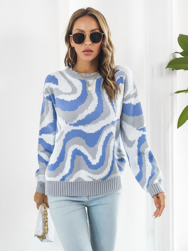 Blue Zone Planet | Women's Tie-Dye Jacquard Drop-Shoulder Sleeve Sweater-TOPS / DRESSES-[Adult]-[Female]-Blue-S-2022 Online Blue Zone Planet