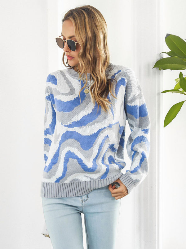 Blue Zone Planet | Women's Tie-Dye Jacquard Drop-Shoulder Sleeve Sweater-TOPS / DRESSES-[Adult]-[Female]-2022 Online Blue Zone Planet