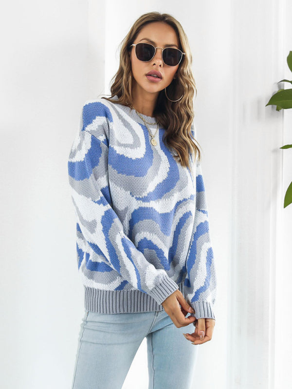 Blue Zone Planet | Women's Tie-Dye Jacquard Drop-Shoulder Sleeve Sweater-TOPS / DRESSES-[Adult]-[Female]-2022 Online Blue Zone Planet