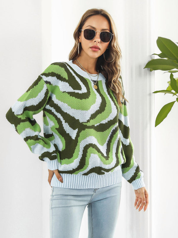 Blue Zone Planet | Women's Tie-Dye Jacquard Drop-Shoulder Sleeve Sweater-TOPS / DRESSES-[Adult]-[Female]-Green-S-2022 Online Blue Zone Planet