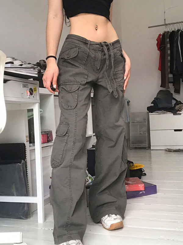 Vintage Workwear Wide Leg Loose Straight Jeans-[Adult]-[Female]-Green grey-S-2022 Online Blue Zone Planet