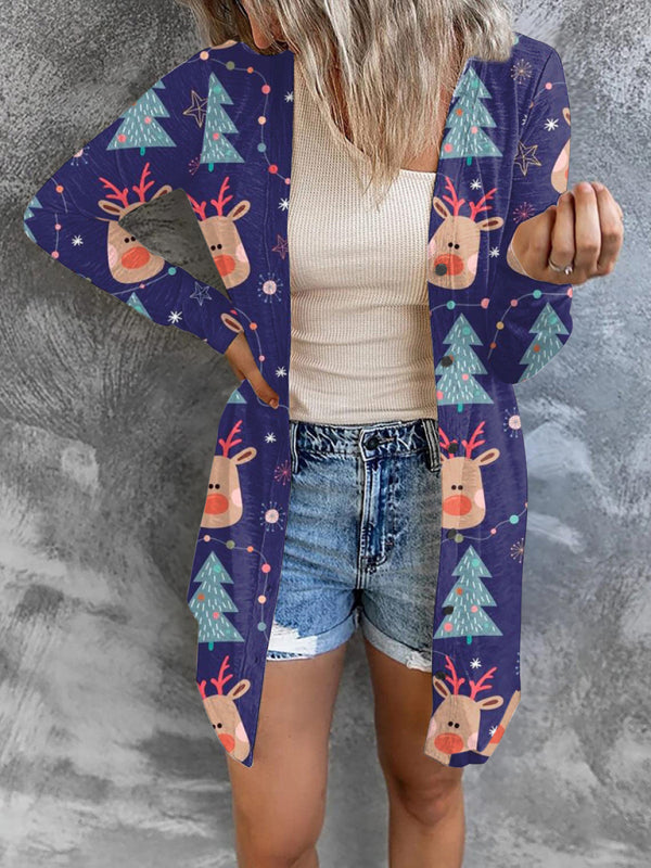 Christmas themed printed jacket small cardigan-[Adult]-[Female]-Purple-S-2022 Online Blue Zone Planet