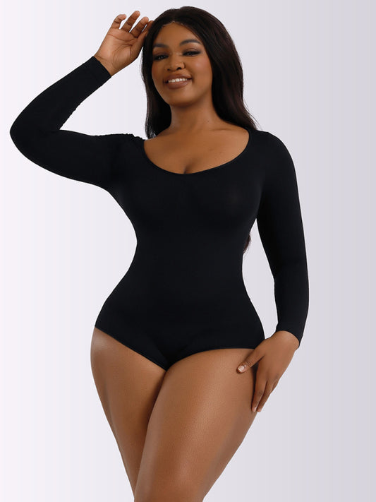 Blue Zone Planet | belly lifting buttocks shaping long-sleeved jumpsuit-TOPS / DRESSES-[Adult]-[Female]-Black-S-2022 Online Blue Zone Planet