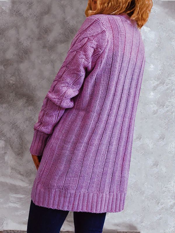 Single Breasted Twist Pocket Long Sleeve Knit Sweater Cardigan BLUE ZONE PLANET