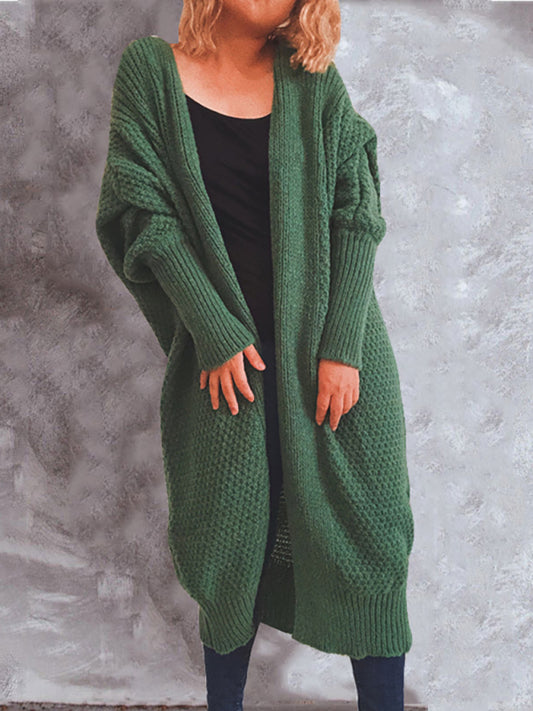 Scarf Collar Doll Sleeve Knit Long Sweater Cardigan-[Adult]-[Female]-Olive green-S-2022 Online Blue Zone Planet