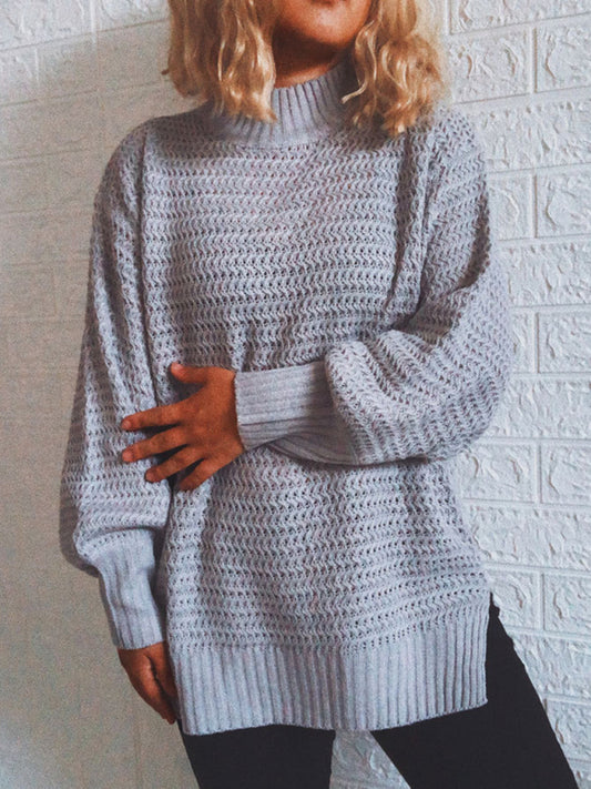 Blue Zone Planet | Casual Half Turtleneck Drop Sleeve Knit Sweater Sweater-TOPS / DRESSES-[Adult]-[Female]-Grey-S-2022 Online Blue Zone Planet