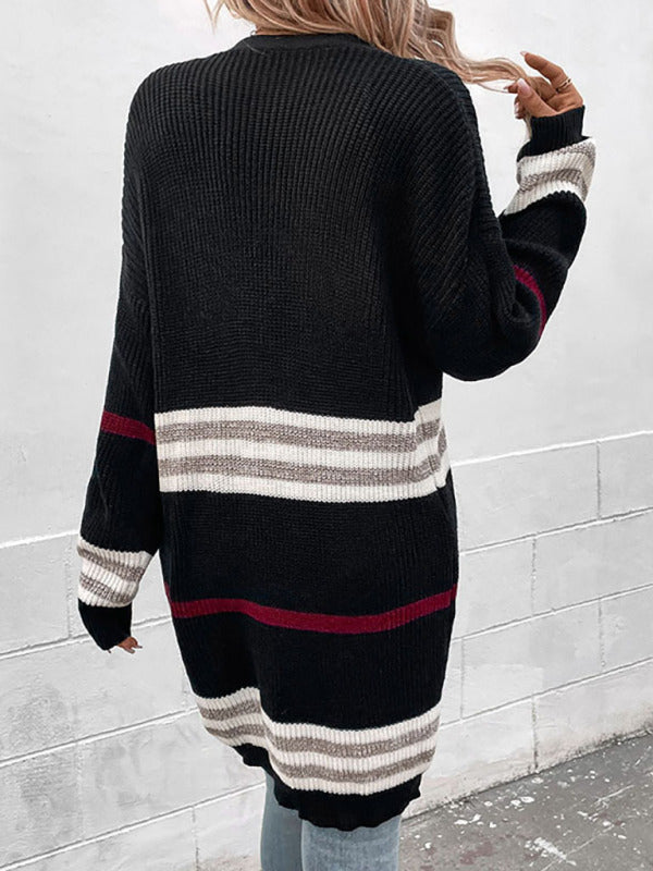 Women's striped color blocking mid-length knit sweater-[Adult]-[Female]-2022 Online Blue Zone Planet