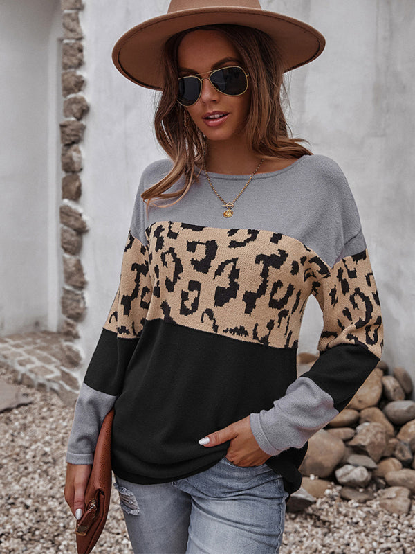 Blue Zone Planet | leopard print stitching sweater long sleeve soft warm top BLUE ZONE PLANET