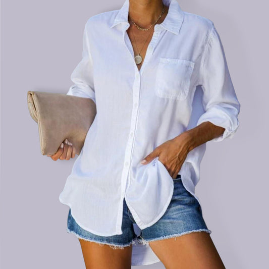 Shirt Solid Color Large Size Loose Breasted Shirt Clothes BLUE ZONE PLANET