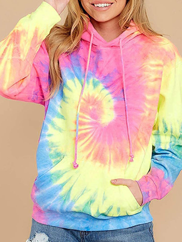 Blue Zone Planet | Spring autumn winter top tie-dye hooded long-sleeved pocket sweater-TOPS / DRESSES-[Adult]-[Female]-2022 Online Blue Zone Planet