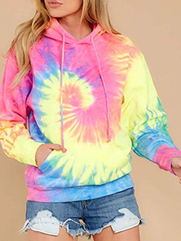 Blue Zone Planet | Spring autumn winter top tie-dye hooded long-sleeved pocket sweater-TOPS / DRESSES-[Adult]-[Female]-Printing 2-S-2022 Online Blue Zone Planet